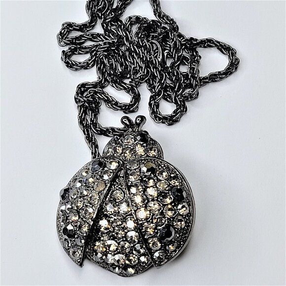 Hematite Beetle Bug Pendant, Insect Pendant Statement Necklace - Picture 1 of 9